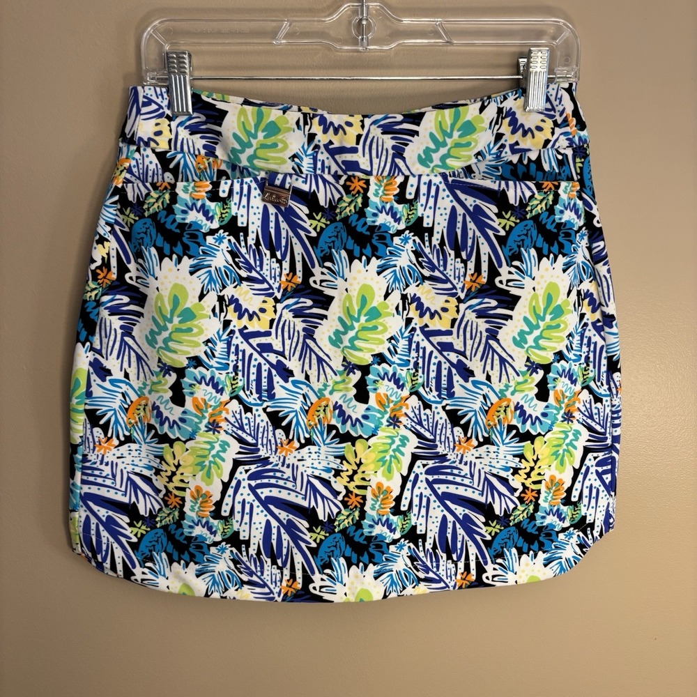 Lulu B Skort Women's Sz 4 Green Blue Leaves Tennis Golf Pull On